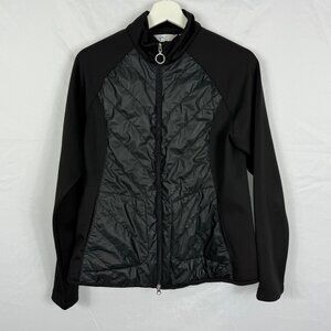 Greg Norman Full Zip Jacket Women's Large Black Mock Neck Pockets Stretch Light